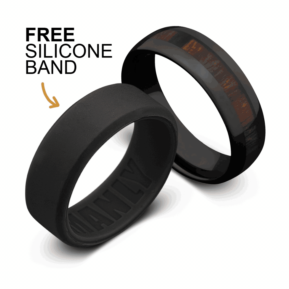 silicone band with unique rings. text says free silicone band.