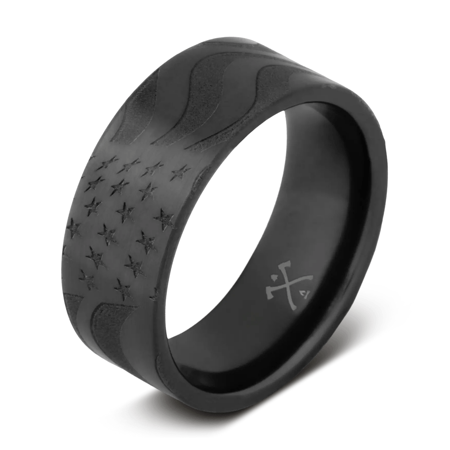 The American black ring for men made with black zirconium made with American flag engraving