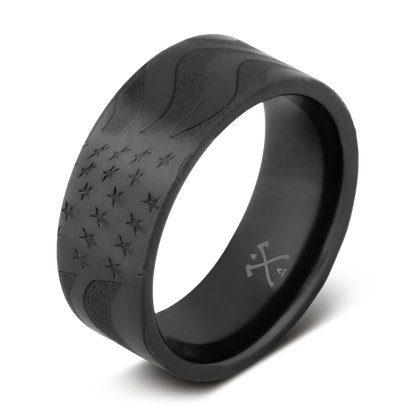 The American black ring for men made with black zirconium made with American flag engraving