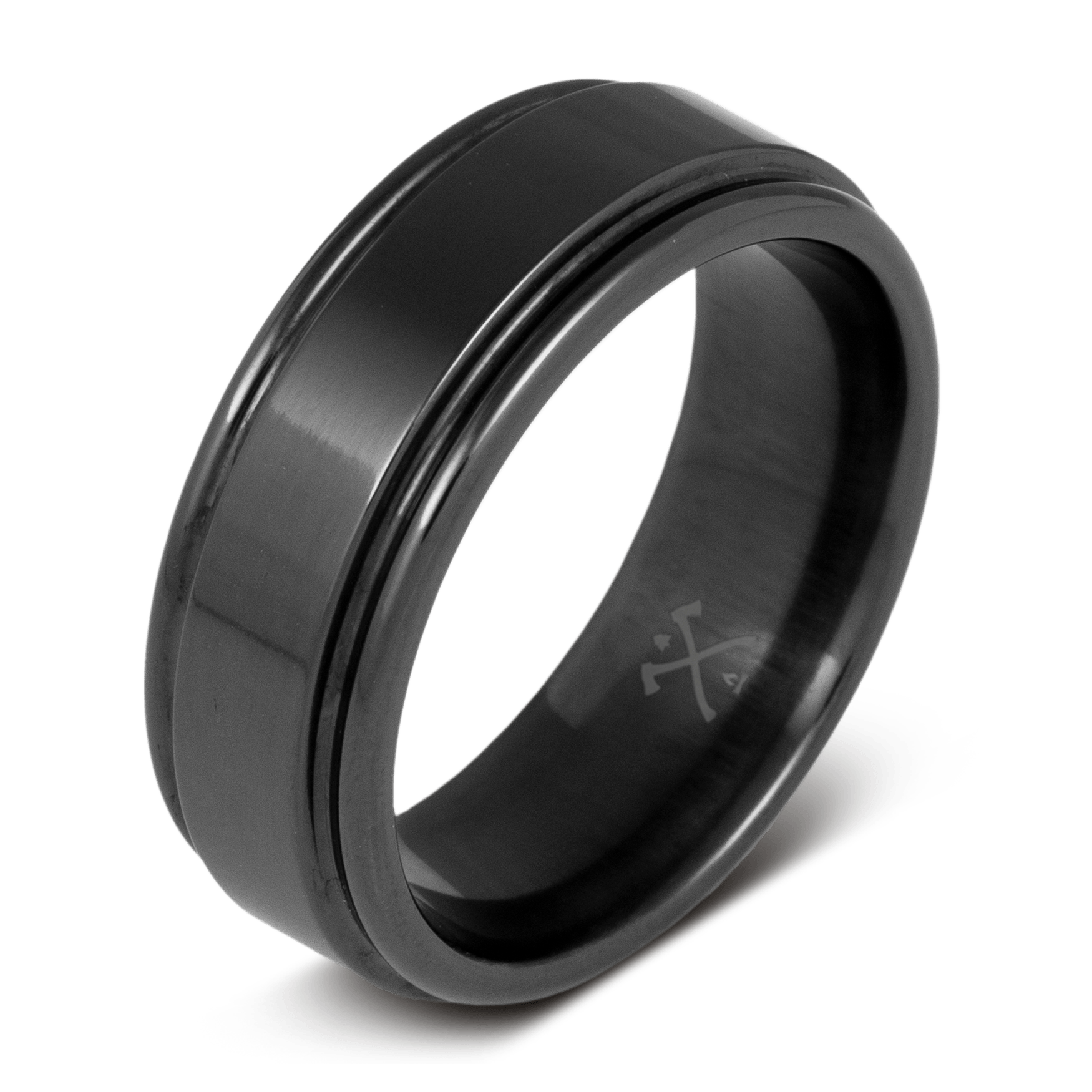The Blacksmith black ring for men made with black zirconium with rounded edges