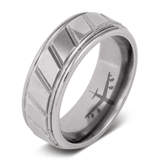 The Buff. Military wedding ring made from B-52 titanium alloy with blade design 