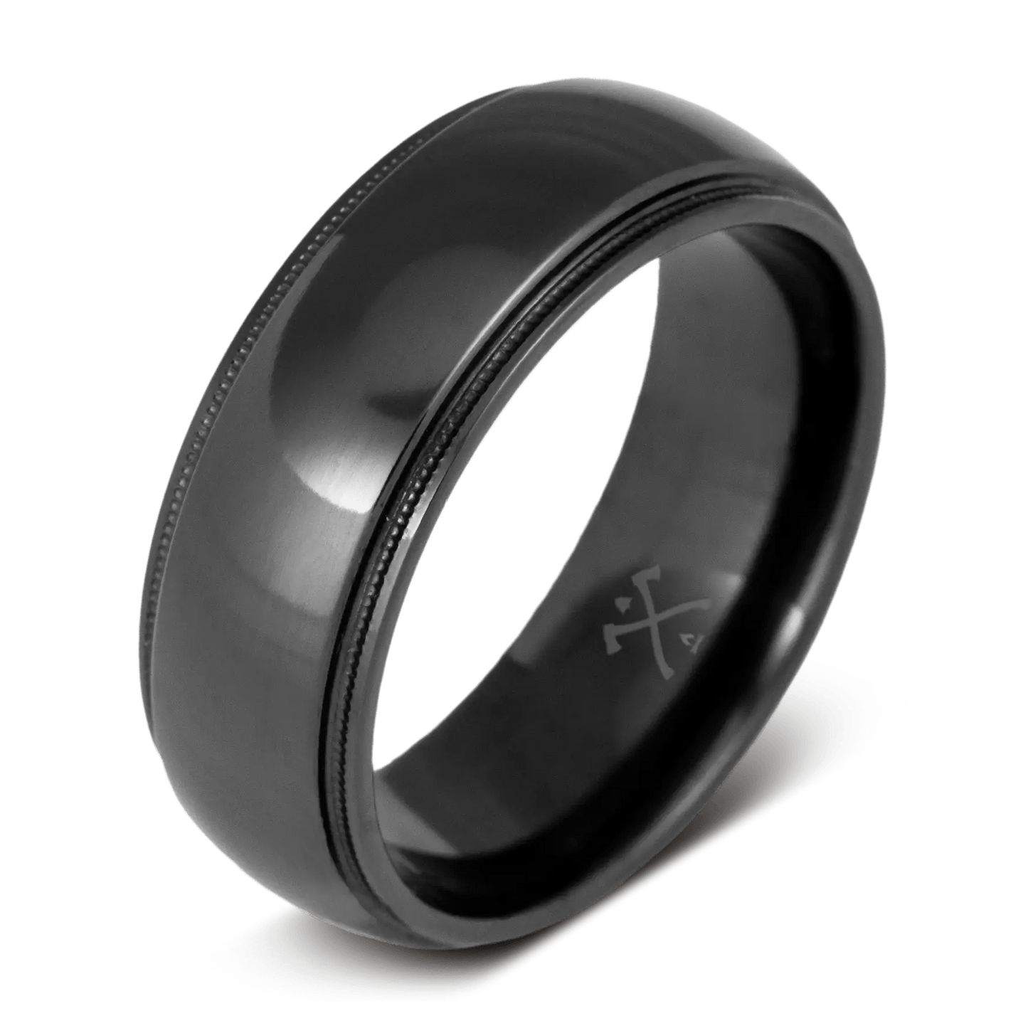 The Developer black ring for men made with black zirconium with milgrain accents and a dome stepped edge