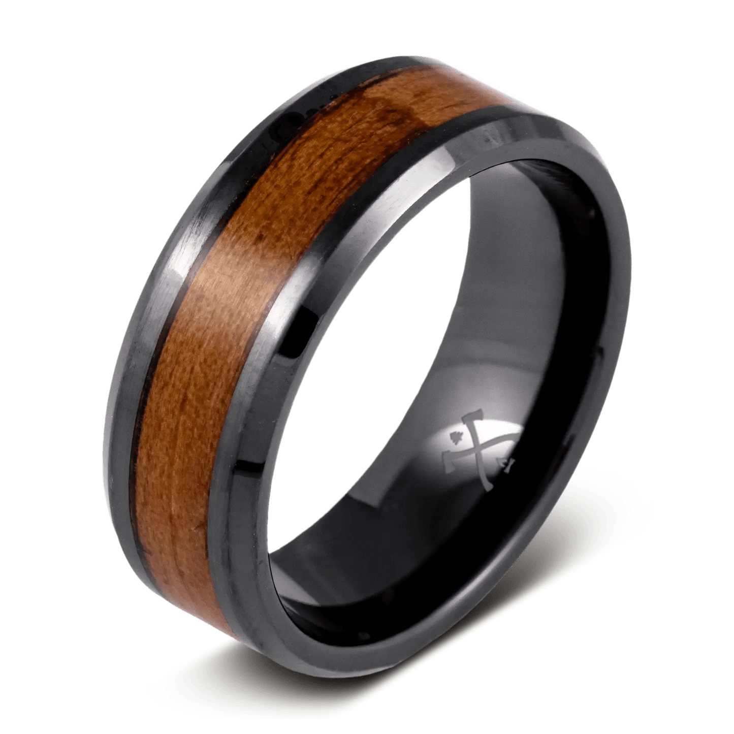 The Garand. Black ring for men made with black ceramic and WWII M1 Garand rifle stock inlay