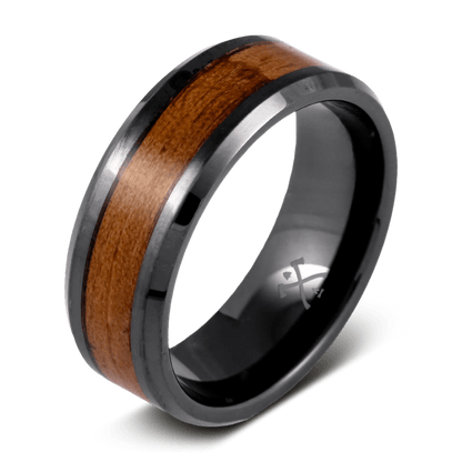 The Garand. Black ring for men made with black ceramic and WWII M1 Garand rifle stock inlay
