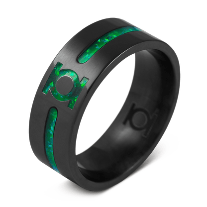 The green lantern black ring for men made with black zirconium and opal