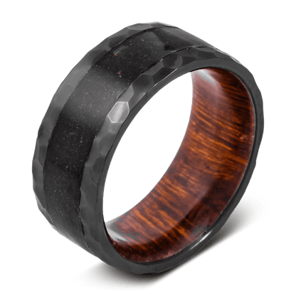 The Jurassic. black ring for men made with  black zirconium, black dinosaur bone, and desert ironwood.