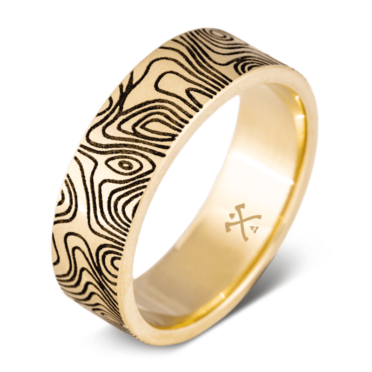 The Mercator. Mens gold wedding band made of yellow gold and engraved with topographical map