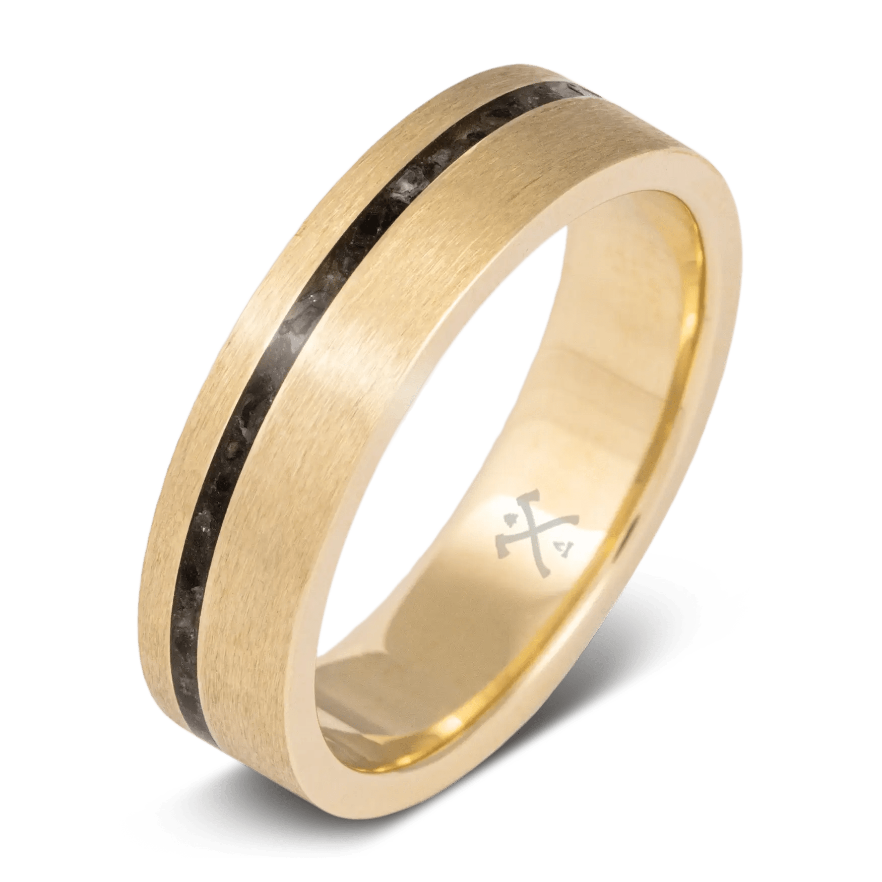 The Mercury. Mens gold wedding band made with yellow gold and obsidian