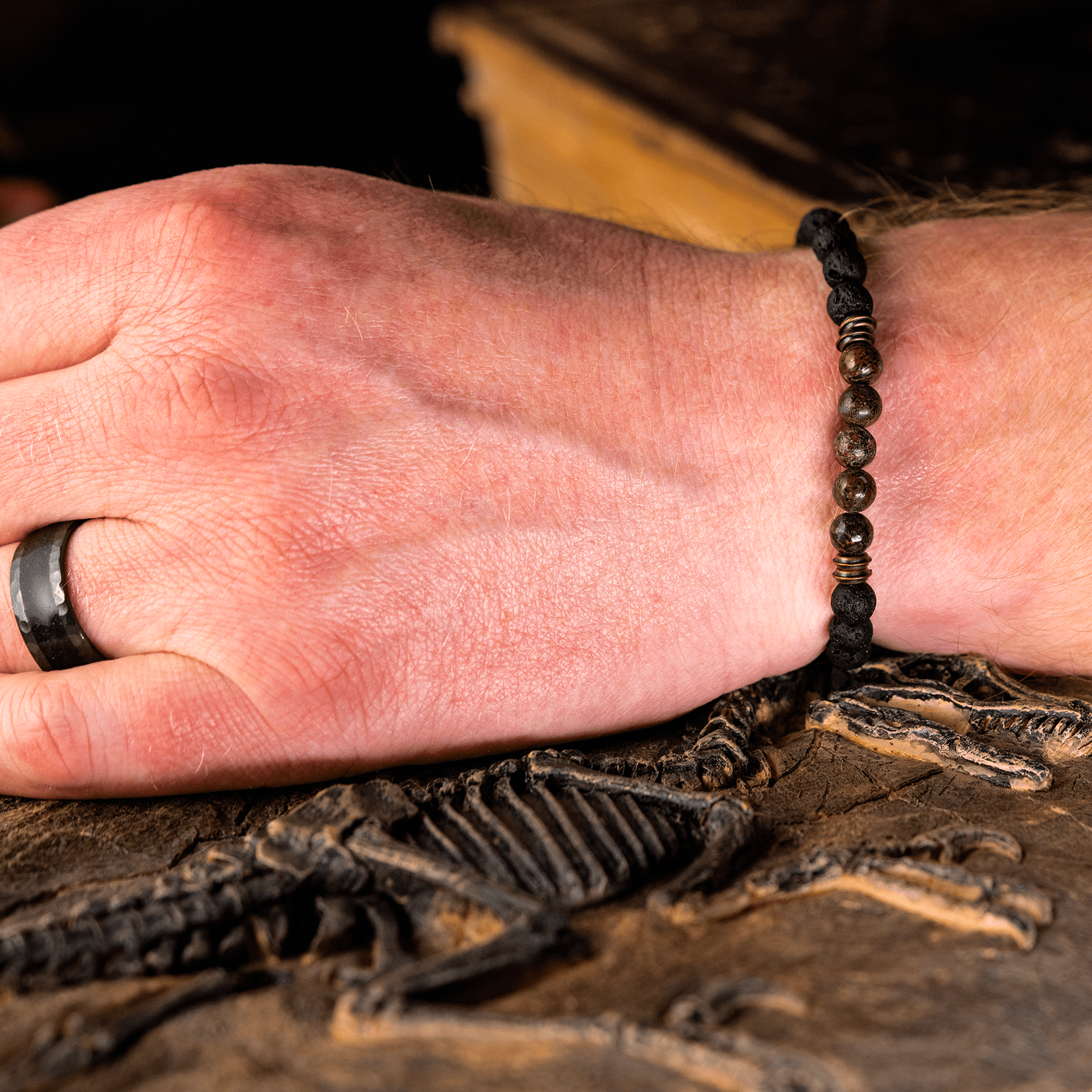 Dinosaur Bone & Lava Bead Bracelet, Penton Design | Jewelry by Johan -  Jewelry by Johan
