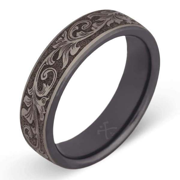 Beveled Edge Black Titanium Men's Tungsten Wedding Ring (8mm)