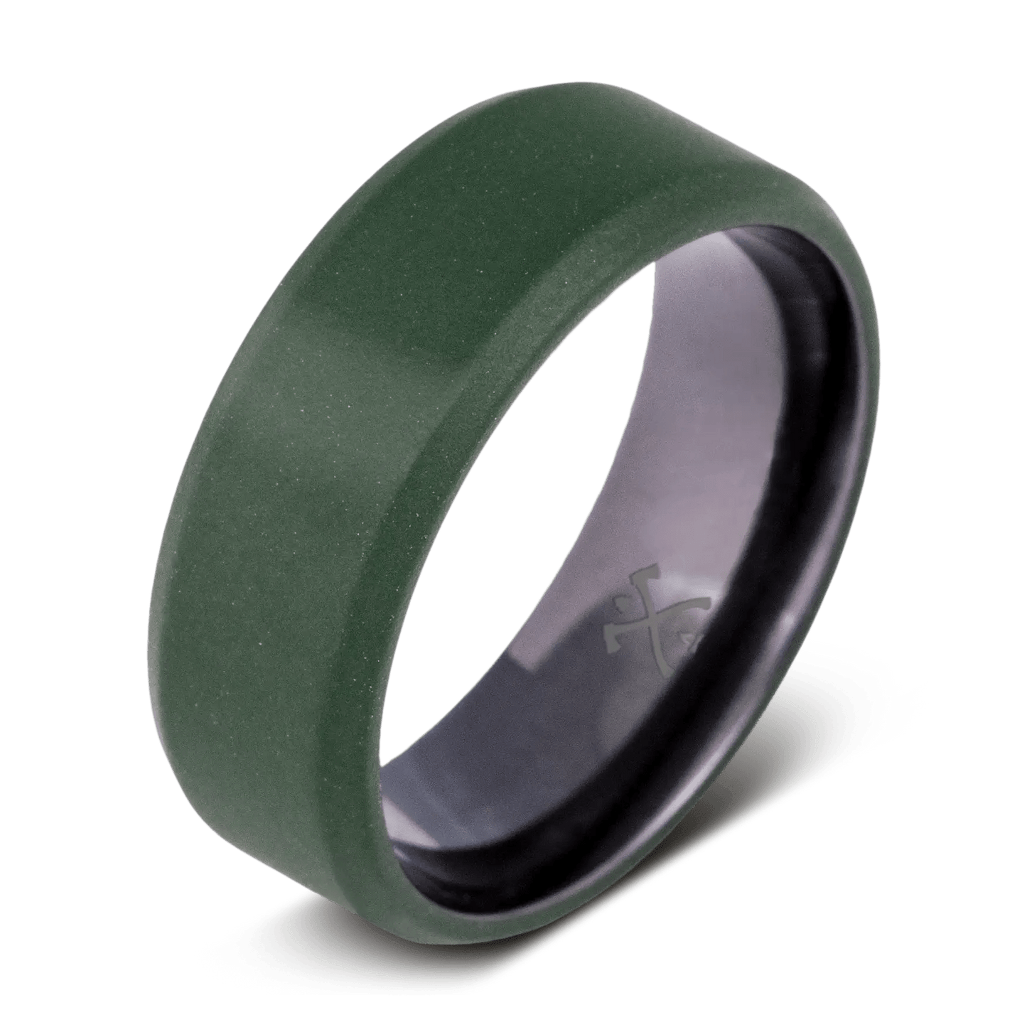 The Tactical. Black ring for men with green cerakote on the outside and black ceramic on the inside