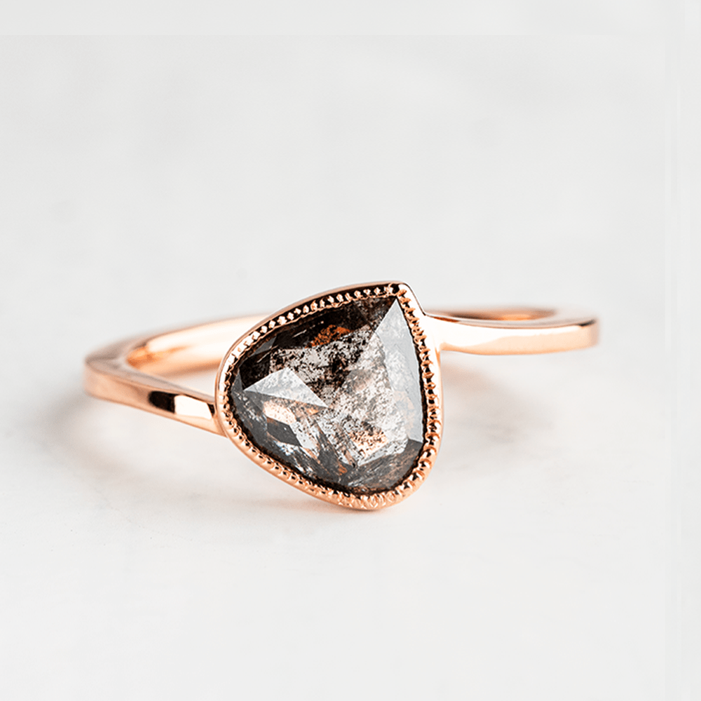 Solid Rose Gold engagement ring with a salt and pepper stone - Women's Wedding Rings - Manly Bands