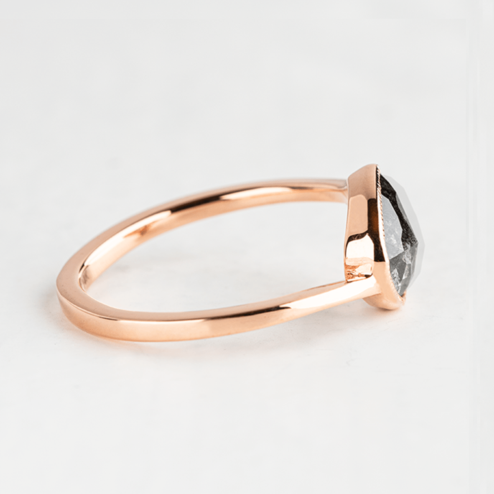 Solid Rose Gold engagement ring with a salt and pepper stone from the side- Women's Wedding Rings - Manly Bands