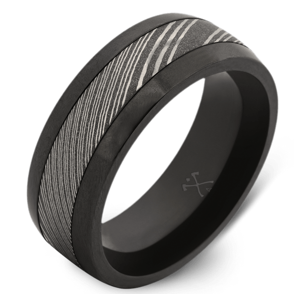 Cross Brushed Black Zirconium Wedding Ring with Fingerprint – Suay Men